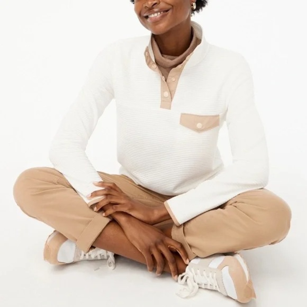 NWT J.Crew Quilted Snap-Front Pullover Size L / Color Ivory